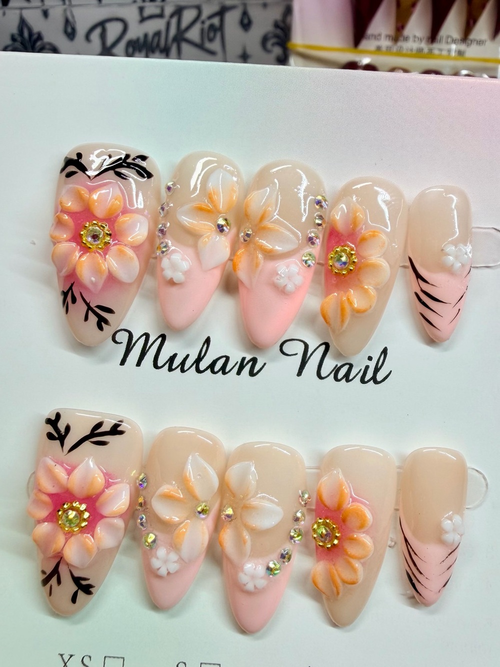 Pink Floral Press-On Nail Set Size Small